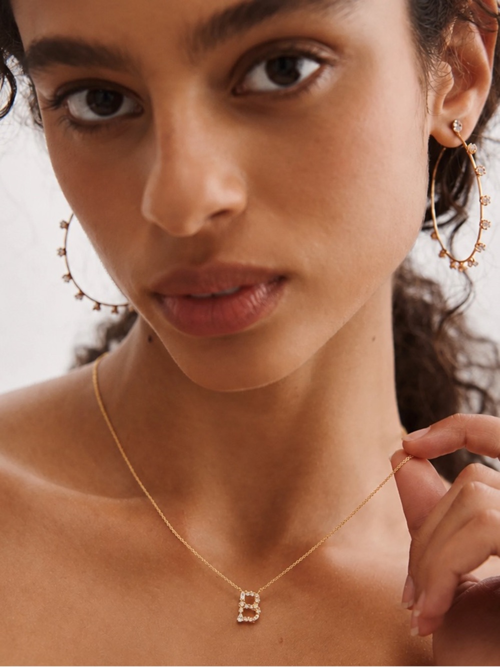 Anthropologie B Gold Plated Cubic Zirconia Delicate Monogram Initial Necklace